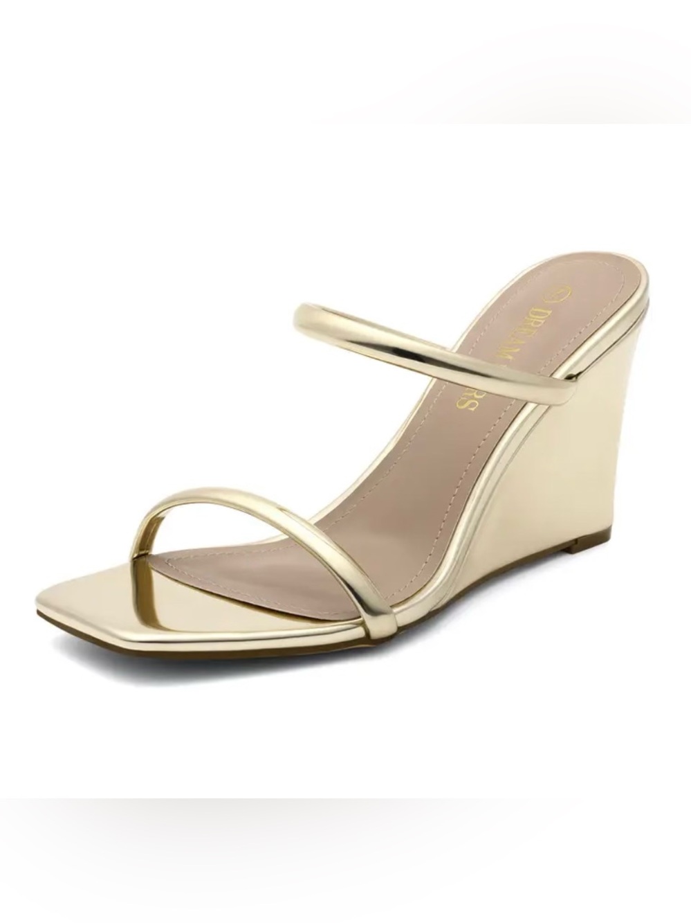 Gold Metallic Wedge Sandals | Size 6.5 | Square Toe | NWT
